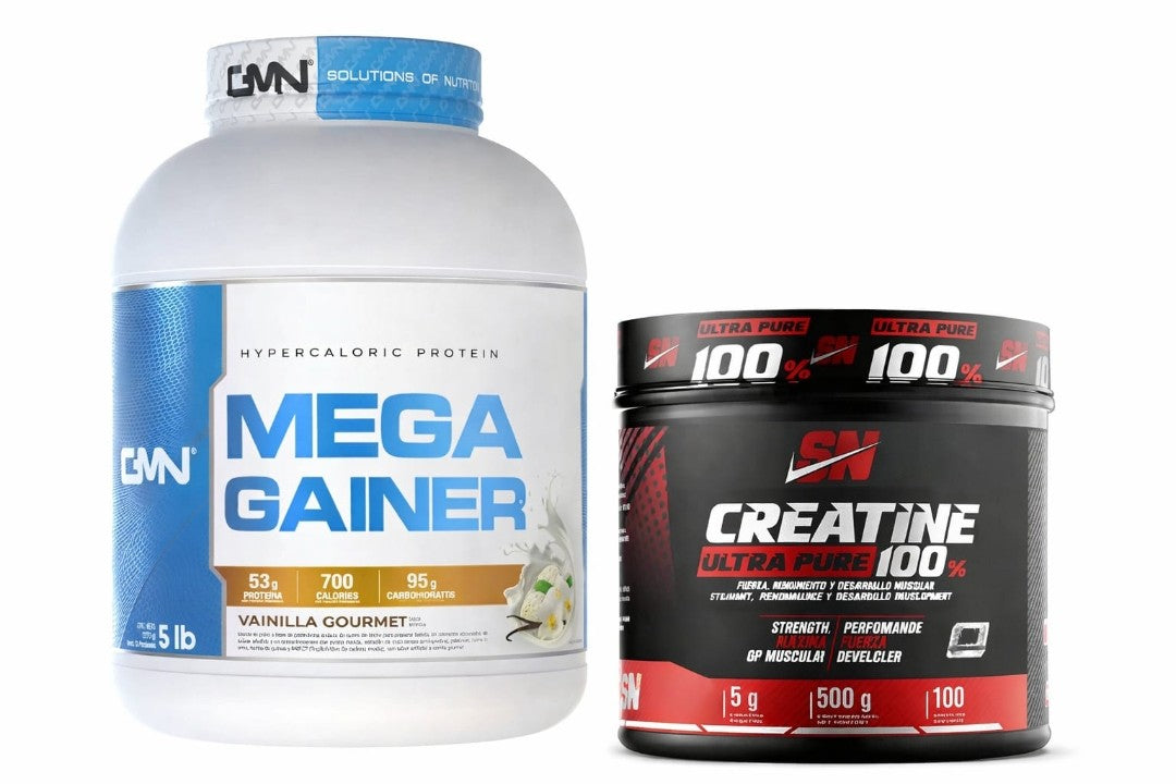 MEGA GAINER 5 LIBRAS + CREATINA IRON ULTRA PURE 100 SERVICIOS